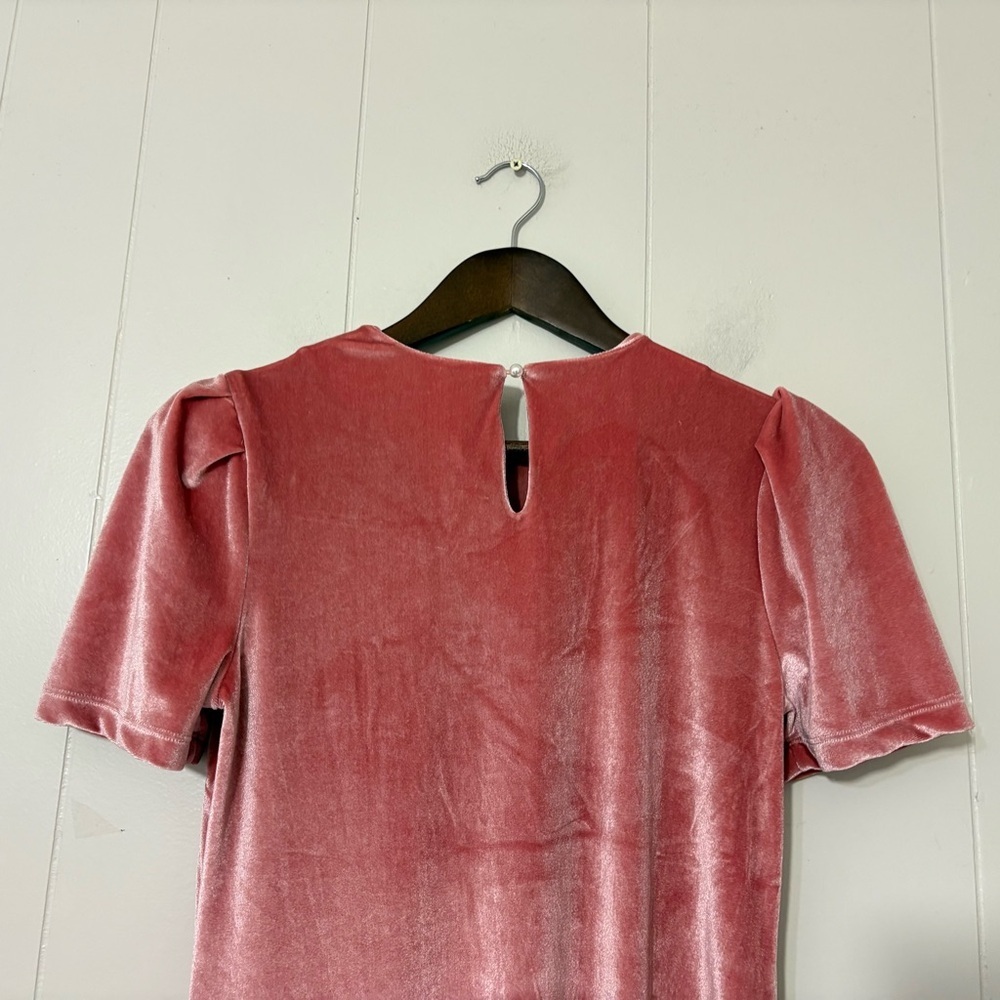 WAYF Pink Velvet Puff Sleeve Shift Mini Dress XS | Romantic Blush - Picture 8 of 11